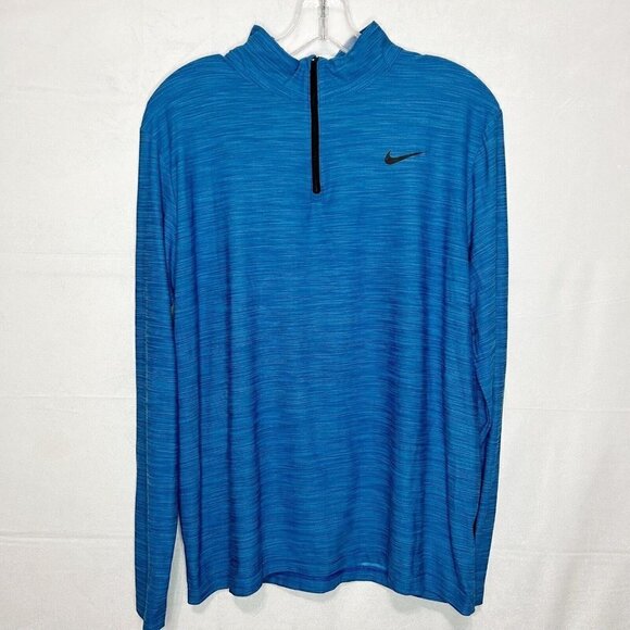 NIKE DRI-FIT LIGHTWEIGHT  1/4 ZIP RUNNING SHIRT SZ MEDIUM BLUE MOCK LONG SLEEVE - Picture 1 of 4
